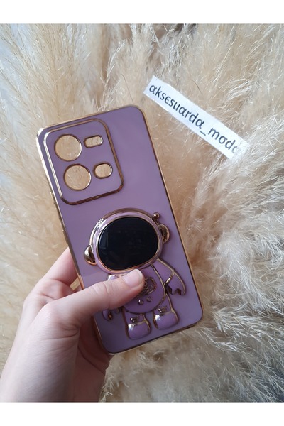 Aksesuarda Moda VİVO V25 UYUMLU ASTRONOT STAND APARATLI LAZER KESİM PARLAK KILIF