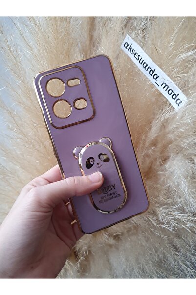 Aksesuarda Moda VİVO V25 UYUMLU PANDA STAND APARATLI LAZER KESİM PARLAK KILIF
