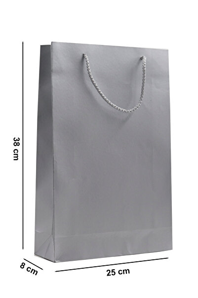 repro design Gümüş Premium Karton Çanta 25 x 38 x 8 cm 2 Adet Hediye Poşeti