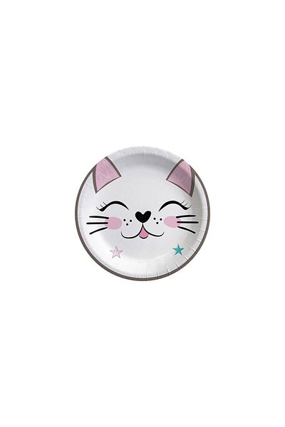 DÜVENCİ TİCARET Miss Cat Themed Cardboard Plate Cat Printed 23 Cm 8 Pieces