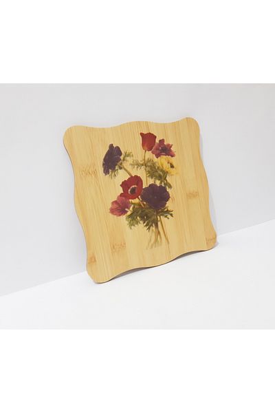 Penguen Wooden Flower Patterned Trivet