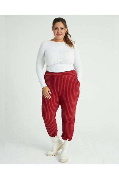 Butik Nilyam Women's Large Size Elastic Waist Lycra Crepe Fabric Trousers 22016 Claret Red