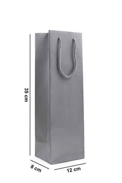 repro design Şişe Boy Premium Gümüş Karton Çanta 12 X 35 X 8 Cm Karton Poşet 3 Adet