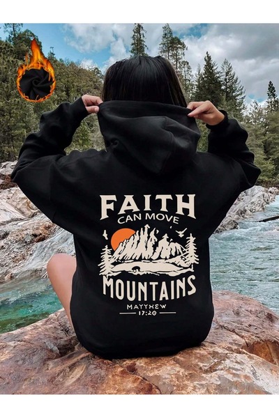 donamod Hanorac negru pentru femei unisex cu glugă Faith Mountains Mountain Trip Grabber