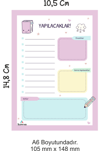 Azresa Günlük Planlayıcı, Yapılacaklar Listesi To do List - A6 - 10.5 mm x 14...