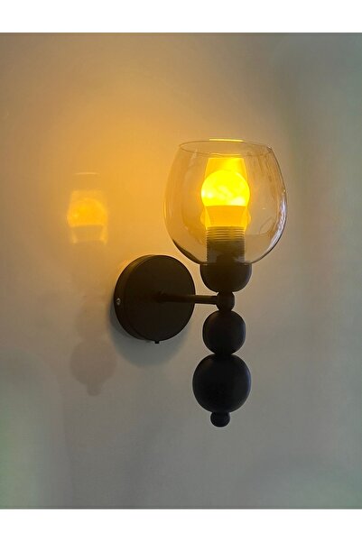 gaziantepavize Tokyo Siyah Metal BalCamlı Pilli Aplik - 2 Adet - Özel Tasarım Lamba ve Pil Dahildir