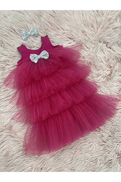 NA ADDESIGN Rochie concept rochie de seara din tul fuchsia stratificat pentru...