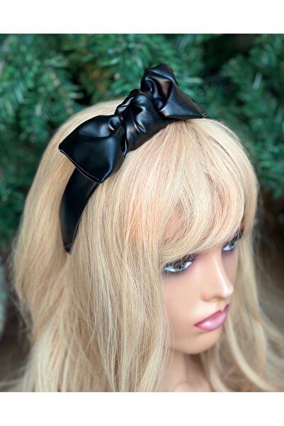 QUEEN AKSESUAR نموذج فرنسي فاخر مستورد بفيونكة جلدية واسعة معقودة تاج أسود لل...