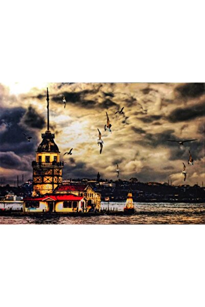 Haki Alışveriş Dünyası Türk Bayrağı Kız Kulesi Tablosu Kanvas Led Işıklı 90x60 Cm Duvar Dekorasyon