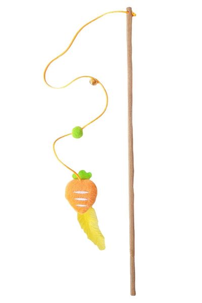 Be Cat Cat Fishing Rod Plush Carrot Toy with Bells, Furries, Wooden Handle