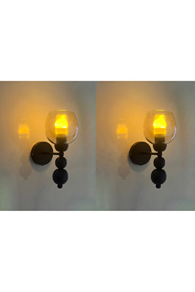 gaziantepavize Tokyo Siyah Metal BalCamlı Pilli Aplik - 2 Adet - Özel Tasarım Lamba ve Pil Dahildir
