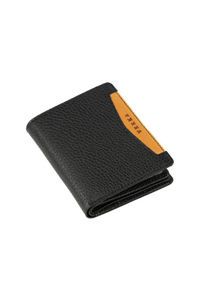 Verka Hakiki Deri Dikey Unisex Çift Renkli Cüzdan Siyah-Taba
