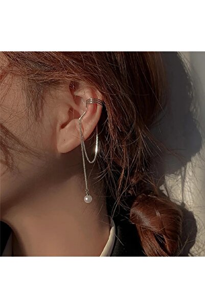 TakıConcept İnci Detaylı Deliksiz Kıkırdak Küpe, Ear Cuff Kadın Küpe
