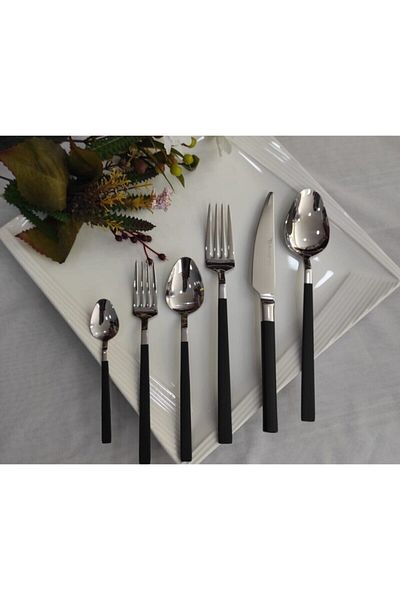 BRONDOFF Stayle 42 Piece Black Steel Fork Spoon Set