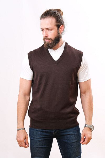 Çukurova Woolen Sleeveless Knitwear Sweater - Dark Brown