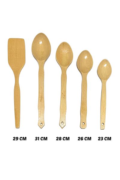 Kitchen Mania 5 Pcs Lacquered Beech Wooden Spoon-Wooden Spatula-Set