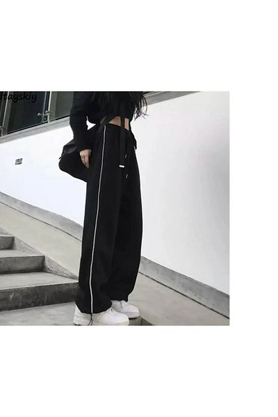 DEEFWEAR Y2k Black Single Stripe Detail Unisex Knitted Pants/tracksuit