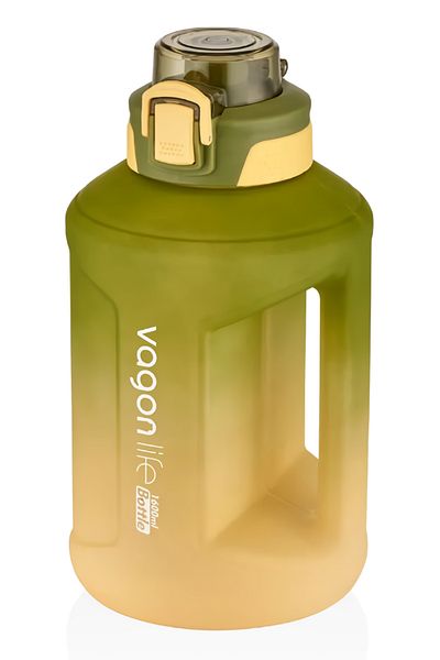 Vagonlife 1600 Ml Double Color Motivational Water Bottle with Straw and Carrying Strap and Handle with Sticker Gift