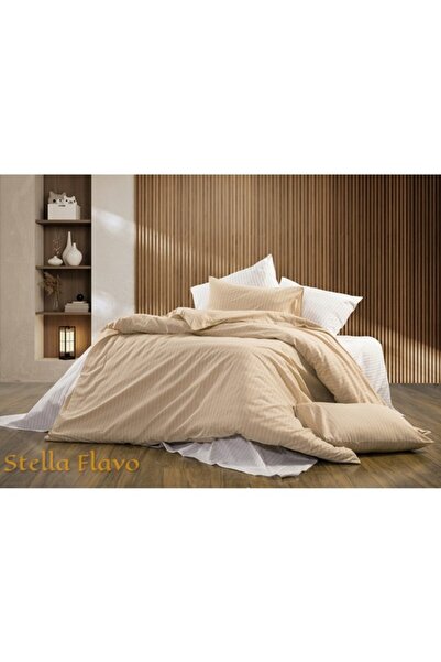 StellaFlavo طقم غطاء لحاف عضوي مطلي بخيوط مزدوج (ملاءة سرير مطاطية و4 أغطية و...