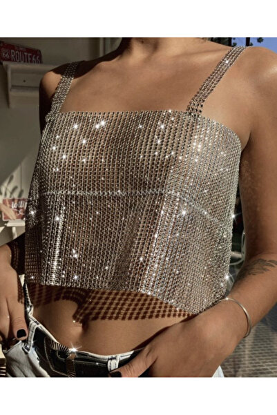 SmY Bag Сірий кроп-бюстгальтер - дизайн з камінцями, блискуче оздоблення