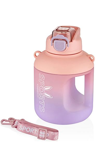 Vagonlife 1100 Ml Double Color Motivational Water Bottle with Straw and Carrying Strap and Handle with Sticker Gift