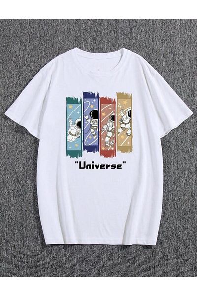 MAGORS STIL-X UNIVERSE Tricou alb unisex cu gât cu imprimeu