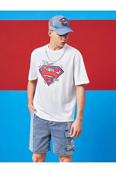 MAGORS تي شيرت STYLE-X SUPERMAN مطبوع برقبة دائرية، قطن أبيض اللون للجنسين