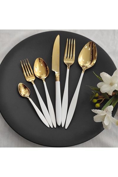 BRONDOFF Carmen 72 Piece White Gold Titanium Fork Spoon Set