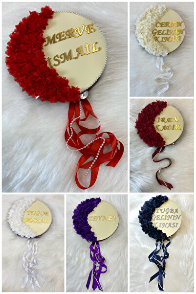 ZEYMERADE Gelin Tefi 30cm Pleksi Isimli, Üç Boyut Çiçek Kurdele Ve Inci Süsle...