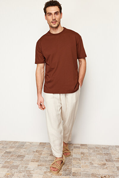 Trendyol Collection Голяма кафява памучна тениска - Tmnss22Ts0274