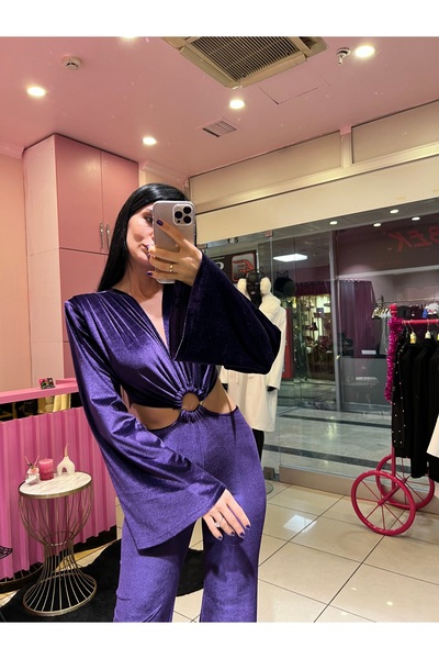 GamzeButik MOR KADİFE TULUM