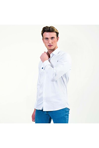 Exve Exclusive Біла однотонна класична французька сорочка з подвійними манжетами та ґудзиками на рукавах