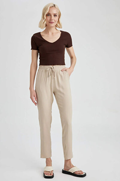 DeFacto L3164Az/Bg387 Defacto Women's Canvas Trousers Beige