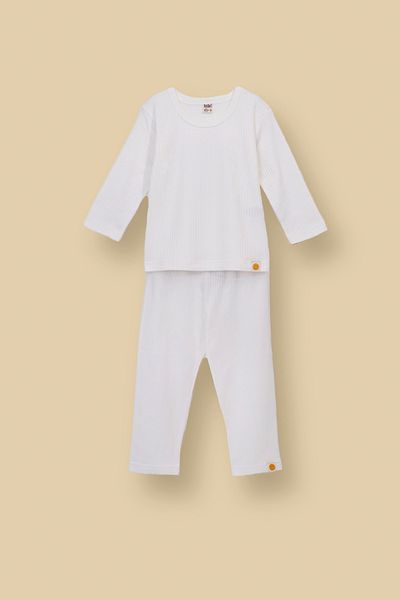 ZUZUNGA Basic Corded Interlock Fabric 100% Cotton 1-5 Years White Baby Pajama Set