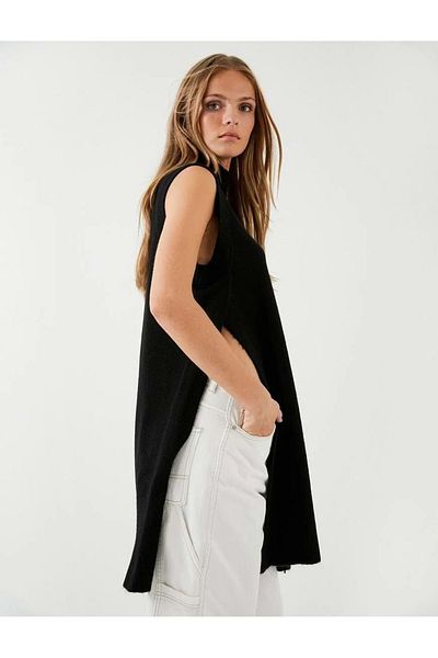 Koton Knitwear Vest Turtleneck with Side Slit Detail 4wak20004ht Black