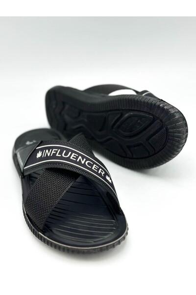 sermoda Ανδρικές παντόφλες Influencer - Σταυρωτό σχοινί, αθλητική πόρπη, καθημερινές μαύρες παντόφλες σπιτιών 12412