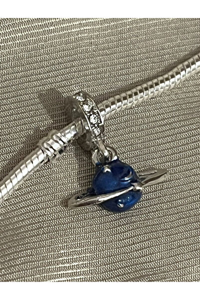 asaf Sallantılı gezegen (satürn) charm mavi | gümüş kaplama