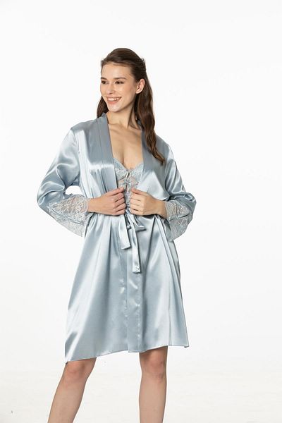 Pierre Cardin Set cămașă de noapte și halat de toaletă din dantelă din satin - 4300