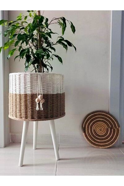 Veneris Design Ayaklı Hasır Saksı Sepet Çiçeklik