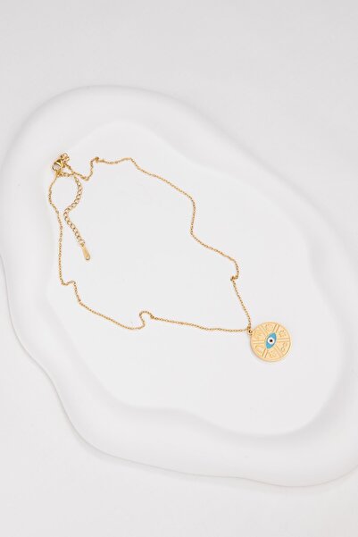 Sacha Accessories قلادة من الفولاذ الذهبي المزخرف على لوحة دائرية