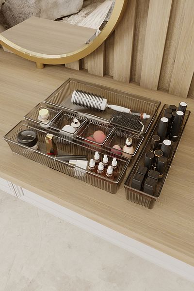 Meleni Home Set Organizator Accesorii 7 Piese - Organizator Modular pentru Machiaj Negru