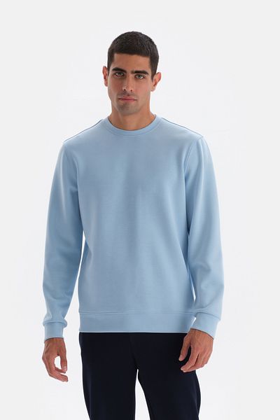 Dagi Blaues Langarm-Sweatshirt mit Rundhalsausschnitt