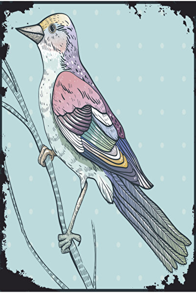 Hayat Poster Bird on Tree Branch Colorful Aesthetic Vintage Nostalgic Style R...