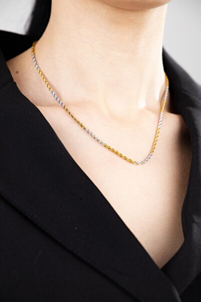 Sacha Accessories قلادة من الفولاذ باللون الذهبي والفضي مقاس 42 سم