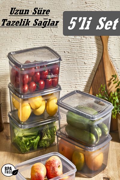 Bayev 5 Pieces Huge Smoked 2 LT Food Storage Container - Lid Pulses Box - Suitable for Deep Freezer