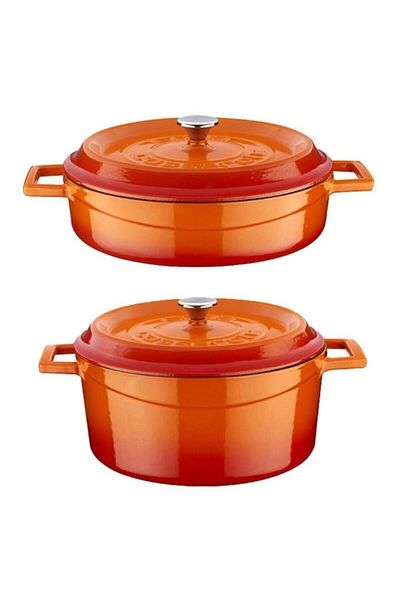 Lava Trendy Cast Pot Set of 2 - 24cm Deep Oblate Orange, 2030Series