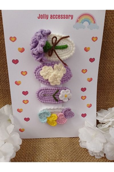 Jolly accesory Multicolored 4-Piece Mother and Child Knitted Snap and Automatic Clip Buckle Set