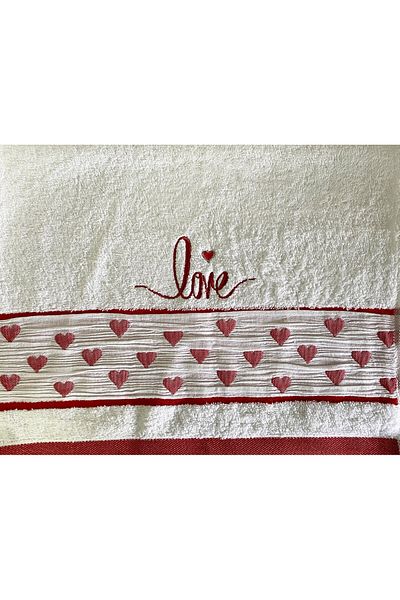 Lucy and Home 100% Βαμβάκι LOVE Κεντημένο, Καρδιά Σετ Πετσέτες 2 50x100cm