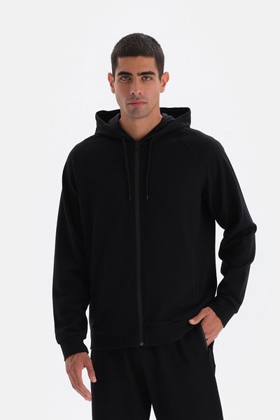 Dagi Schwarzes Kapuzen-Reißverschluss-Sweatshirt