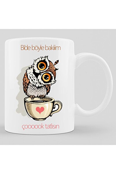 Genel Markalar Beyaz Baykuş Tasarımlı Kupa Bardak